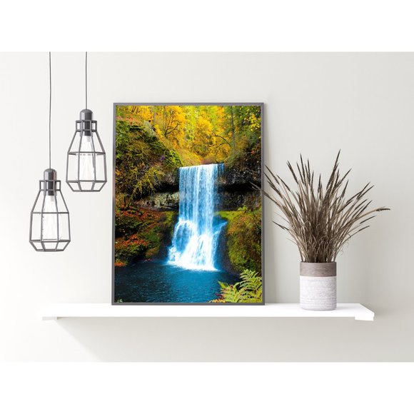 Lower South Falls, Oregon Waterfall Wall Art Design Poster Print Decor for Home - Picture 3 of 9
